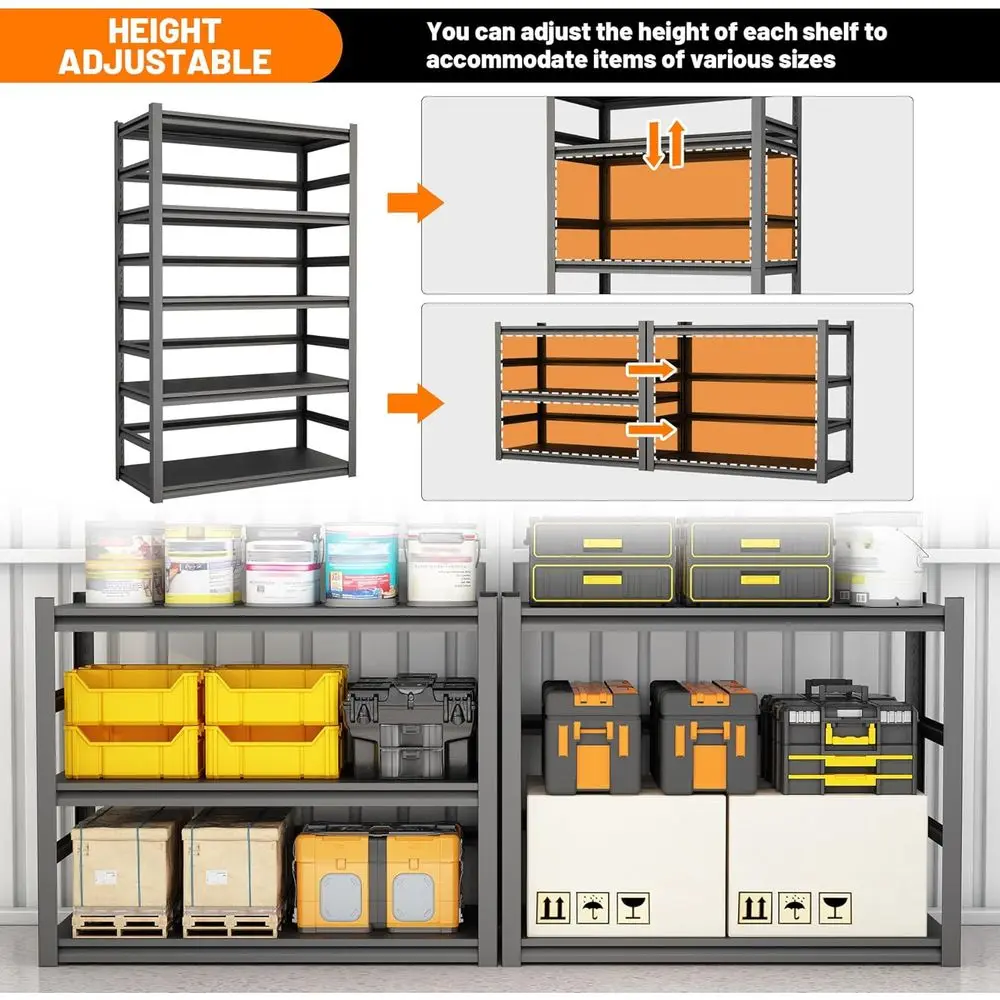 Prateleira de Aço Ajustável de 5 Níveis, 72 Polegadas, Estrutura Robusta para Uso Industrial e em Porões