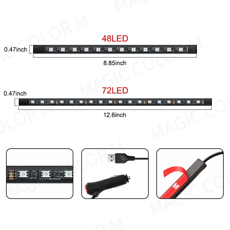 48/72 Led Car Foot Ambient Light RGB Automotive Interior Decorative Atmosphere Lamp Backlight Strip USB Wireless Remote Control - view 6