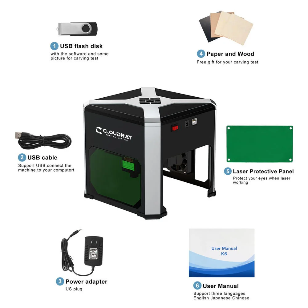 Imagem -06 - Cloudray-máquina de Gravação a Laser Gravador a Laser Impressora Wainlux k6 Mark Cortador Máquinas para Trabalhar Madeira Plástico 3000mw Bluetooth Mini