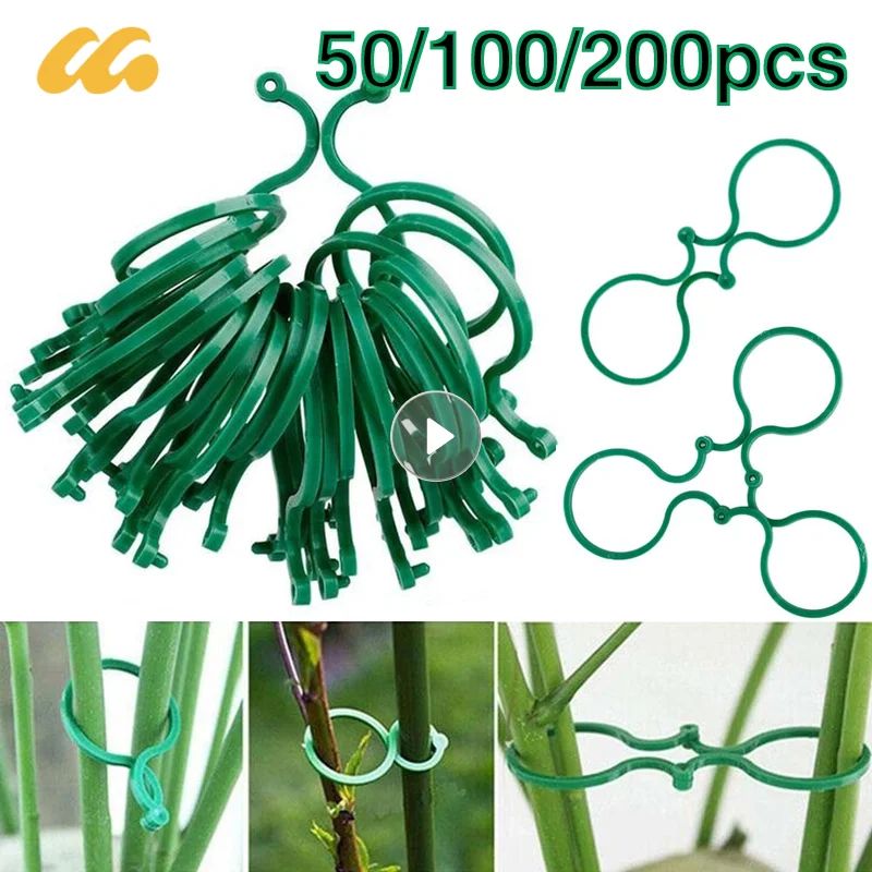 

50-200Pc Garden Plant Clips For Vegetable Growing Upright Plant Holder Green Plastic Bundled Ring Garden Stand Tool Vine Support