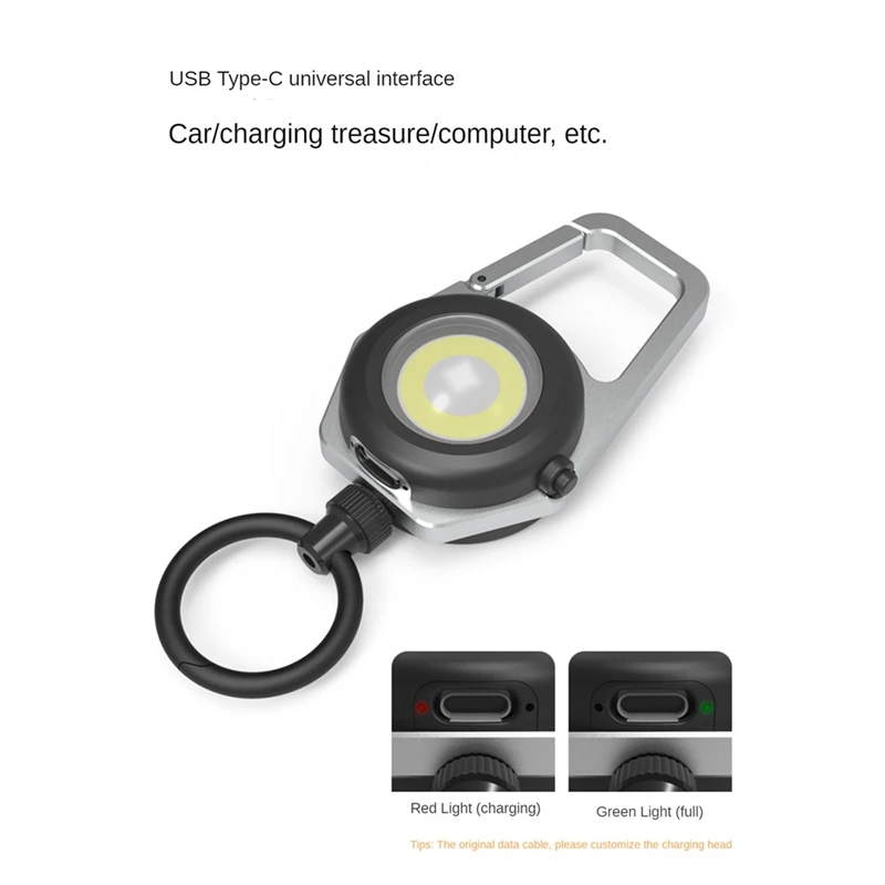 Retractable Mountaineering Fishing Easy-Pull Buckle Rechargeable Lighting Keychain With Light Magnetic