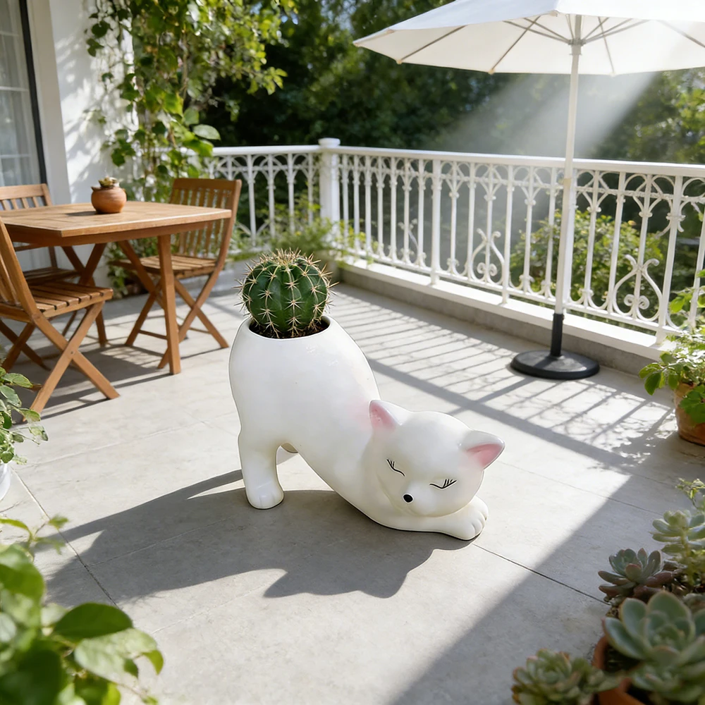 Miniso Cartoon Cute Cat Tail Flower Pot Creative Succulent Plant Cactus Cultivation Garden Courtyard Balcony Decoration Ornament