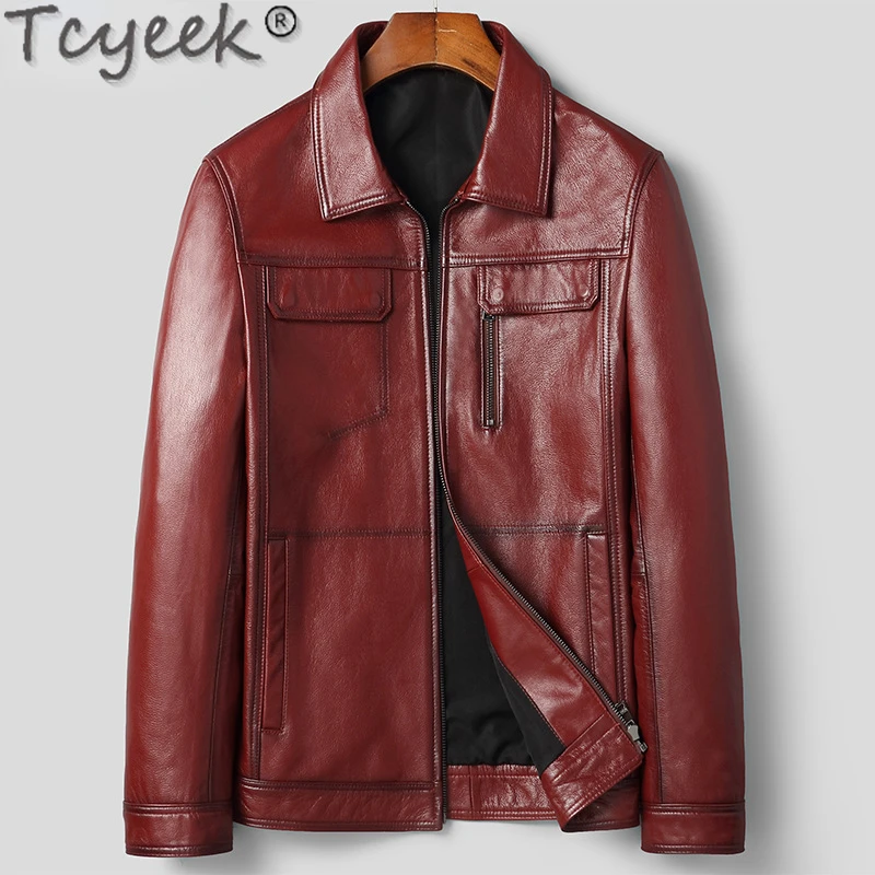 

Tcyeek Spring Autumn Motocycle Jacket Fashion Cowhide Male Coat Genuine Leather Jacket Men Clothes Casual Korean Leather Coats