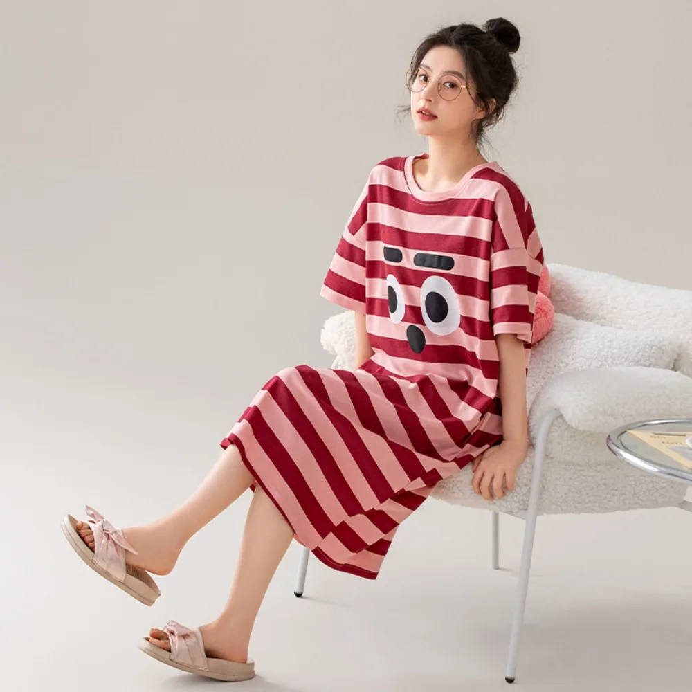 

Летняя женская ночная рубашка с коротким рукавом, домашняя одежда, милая хлопковая ночнушка с мультяшным принтом, пижама