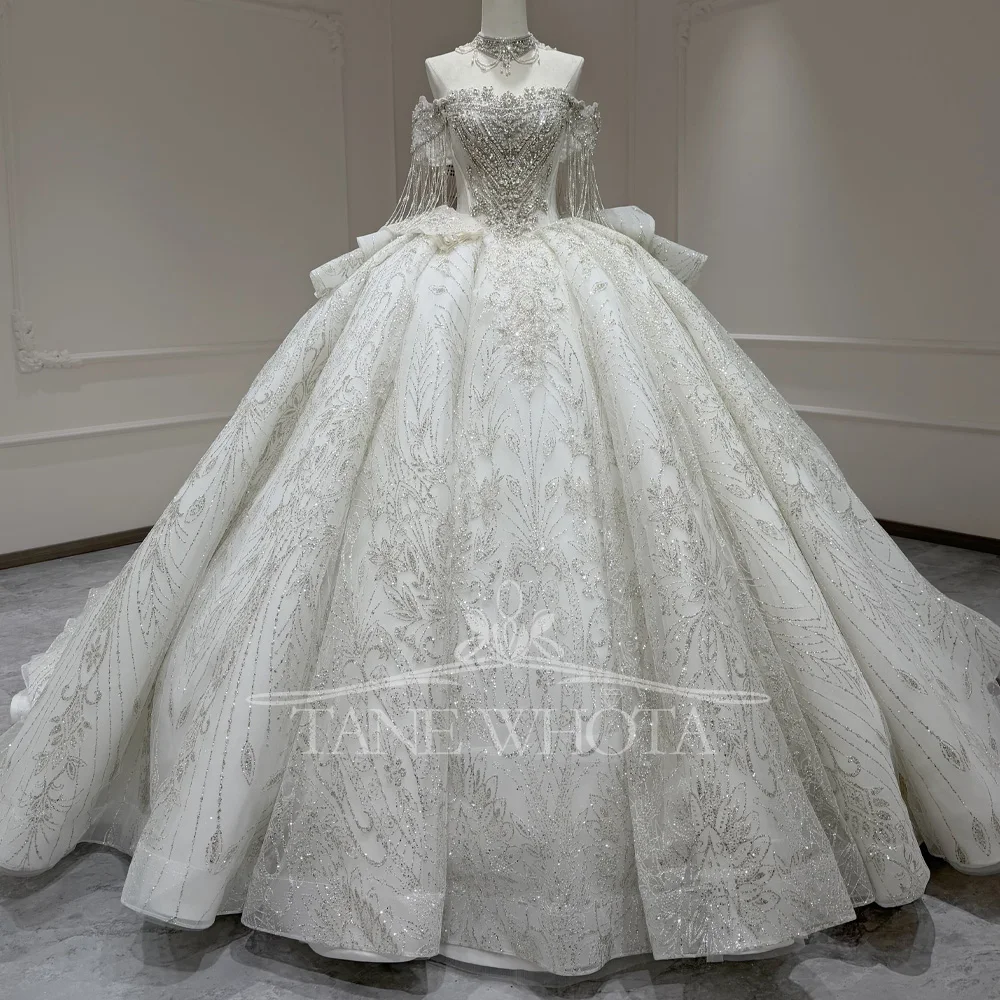 Customizable Sweetheart Wedding Dress Beading Sequined Detachable Sleeves Lace-Up Back Elegant Bridal Gown