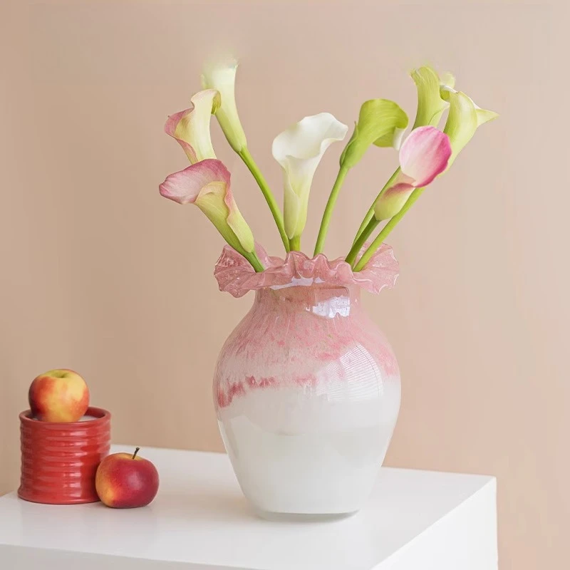 Dopamine glazed vase pink gradual change retro French Fenton high sense art flower arrangement