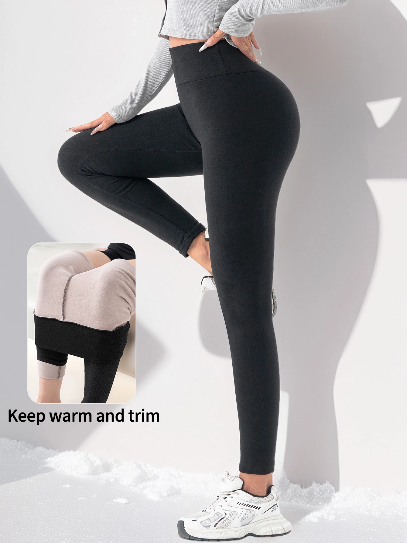 Pantaloni termici a vita alta Dralon a tutta lunghezza da donna Pantaloni invernali morbidi e confortevoli elasticizzati skinny resistenti al freddo foderati in pile