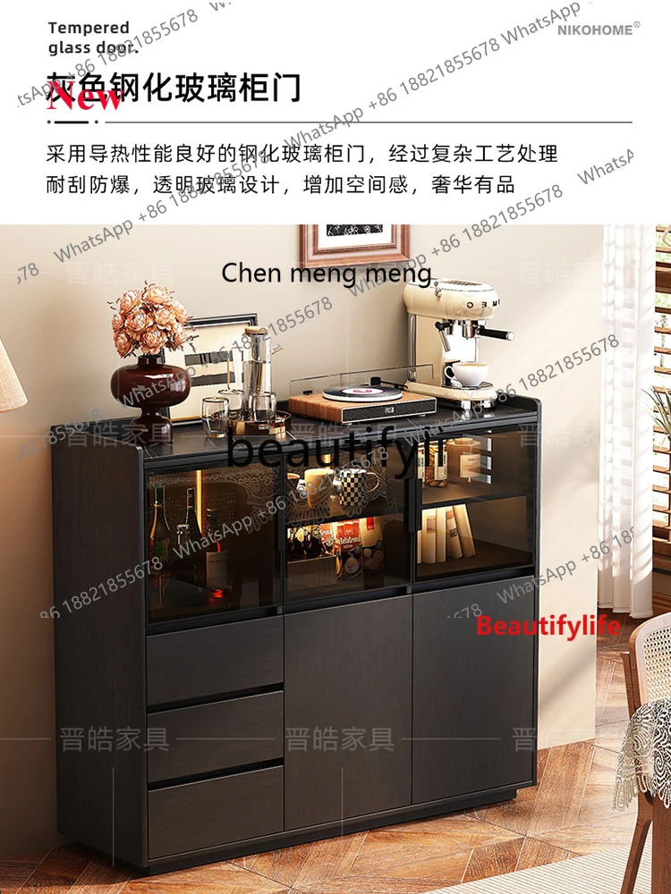 A32 Rock slab dining side cabinet high-end light luxury solid wood living room wall tea cabinet bucket cabinet