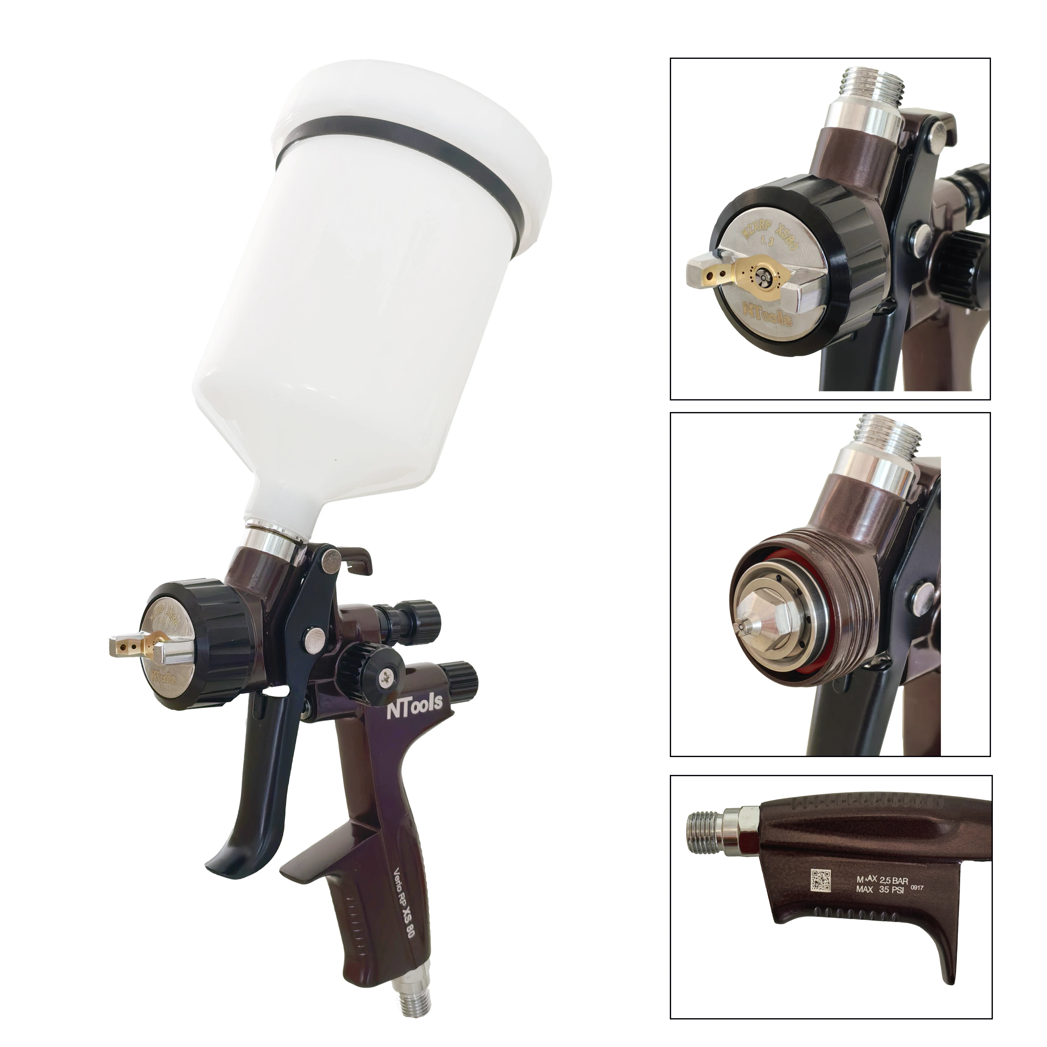Narrow slit nozzle Pneumatic spray gun, 1.3mm, 600ml +400ml mixed cupused for car and furniture painting, uniform atomization