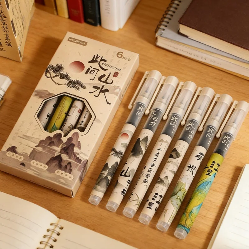 

Набор из 18 предметов с произвольным дизайном, с элементами пейзажей, черные ручки с жидкими чернилами, черные роллерные ручки с жидкими чернилами в мультяшном стиле, высококачественные быстросохнущие гелевые ручки для студентов, стильные ручки для учебы 