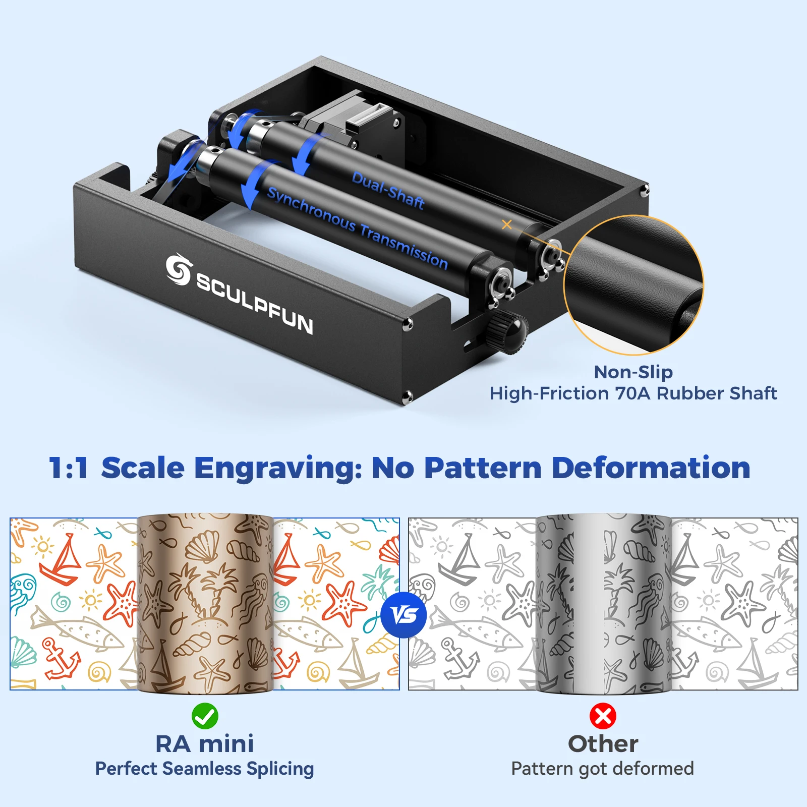 SCULPFUN RA Mini Rotary Roller For iCube Ultra / iCube Series / C1 Laser Engraver Anti slip rubber shaft,high-precision carving