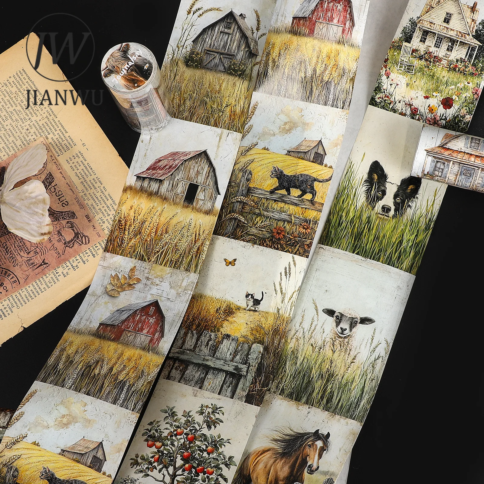 

JIANWU 80mm*200cm Vintage Rustic Farm Plant Flower Landscape Material Collage Washi Tape Creative Journal Scrapbook Stationery
