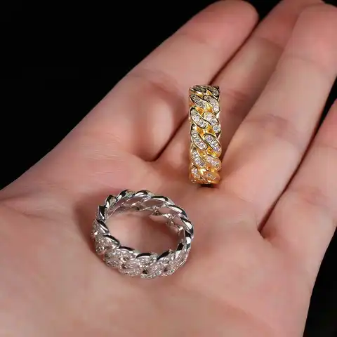ESKEEM Hip Hop Men's Iced Out Bling Cubi Zirconia Cuban Link Ring Jewelry Men Accessories Party Gift Wholesale