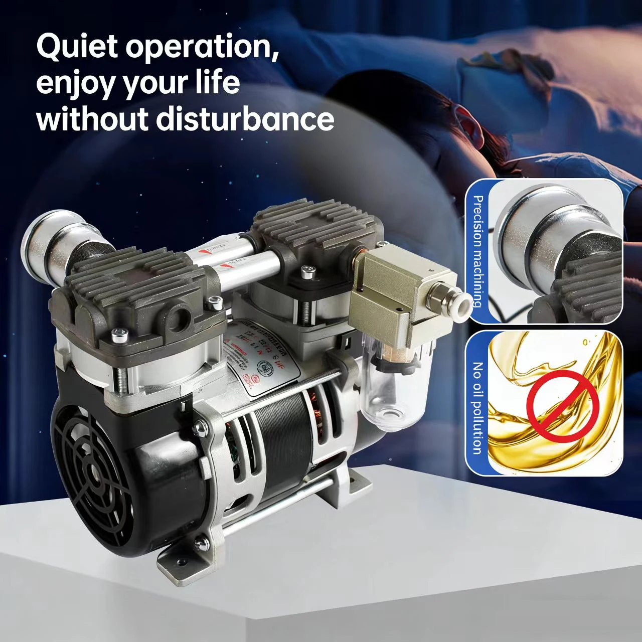 220V 50Hz 230W Vacuum Pump Silent Small Oil Free Vacuum Pump Negative Pressure Pump -90KPA Suitable for Food, Medical