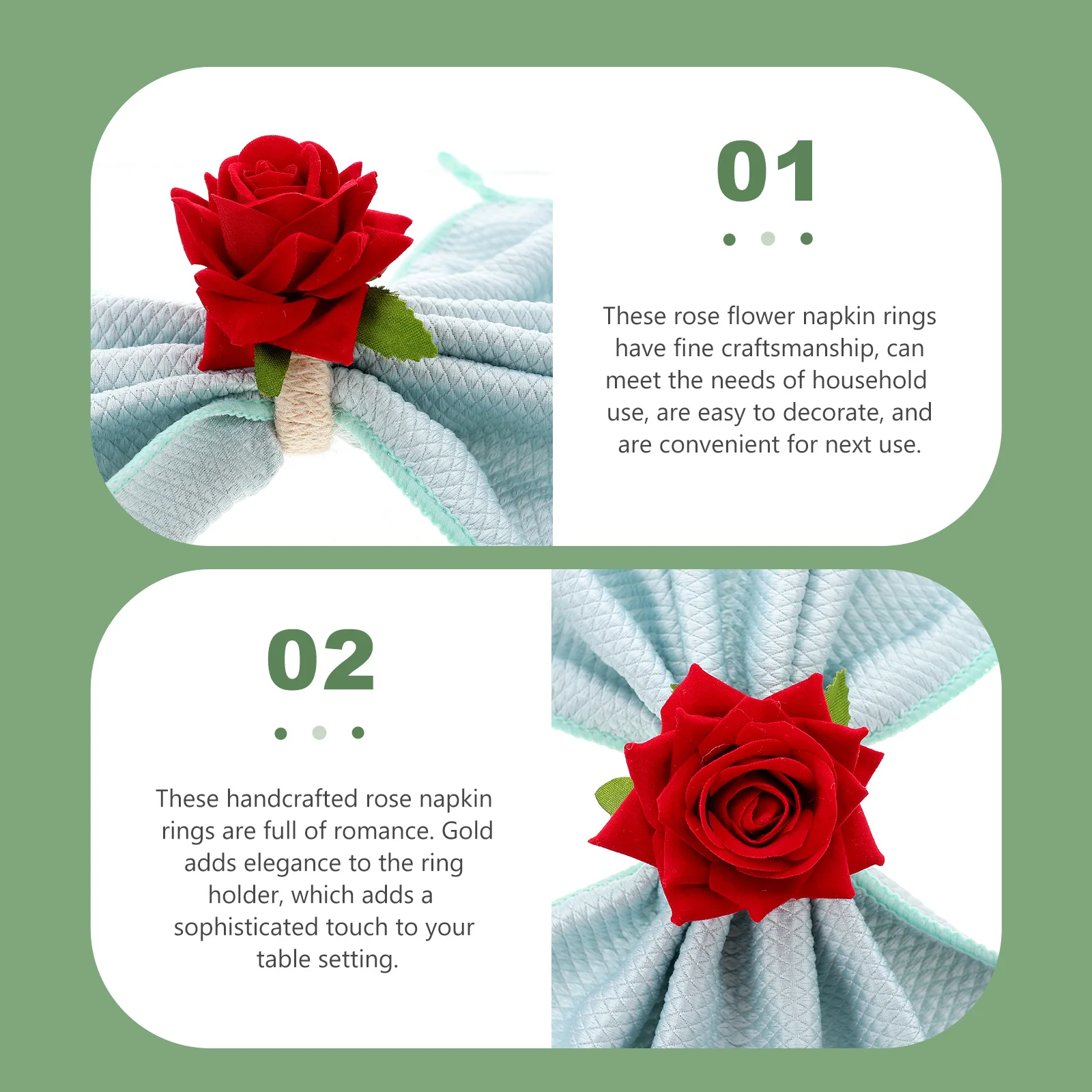 

4Pcs Rose Flower Napkin Rings Stylish Handicraft Decorative Napkin Holders for Wedding Party Home Dining Table Decoration