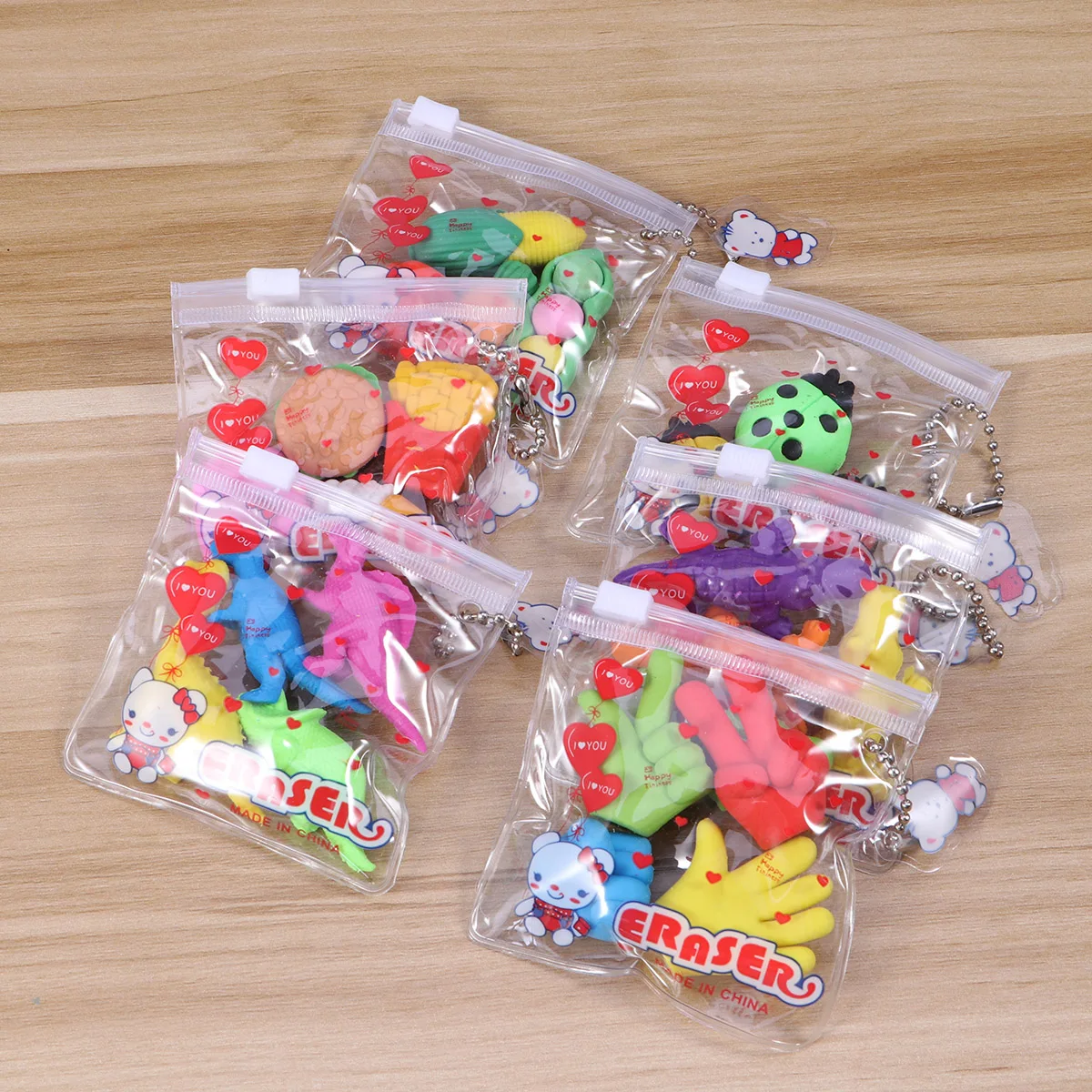 

6 set Pencil Animal Puzzle Erasers Assorted Vegetable Dinosaur Crocodile Cake Finger Erasers Fun Party Favors Christmas