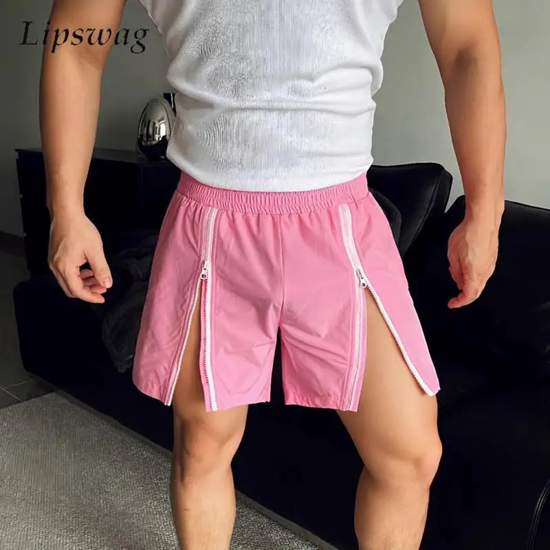 

Sexy Split Zip-up Shorts Mens Spring Summer Fashionable Solid Color Elastic Slim Fit Shorts Sports Fitness Men's Shorts