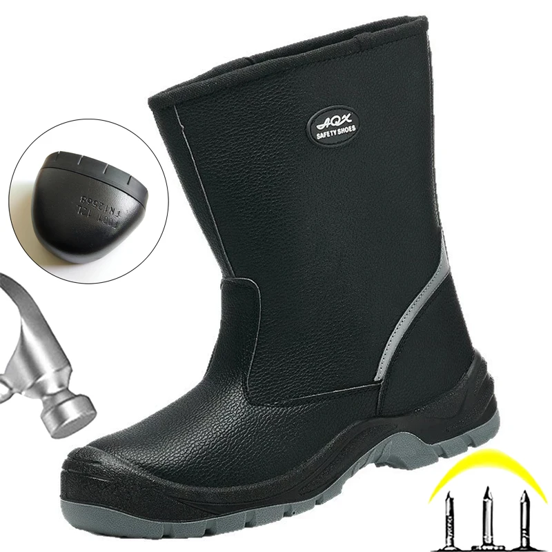 Waterproof Mid-Calf Boots Work Safety Shoes Men Leather Boots Puncture-Proof Indestructible Shoes Oil-resistant Industrial Shoes