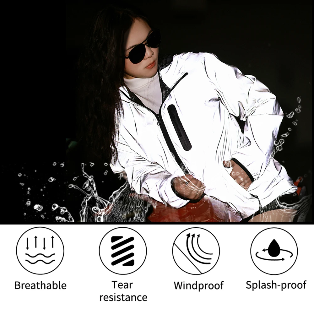 WOSAWE Autumn Winter Men Reflective Jacket High Visibility Vest Motorcycle Jacket Men Women Waterproof Windbreaker Hoodies Coat