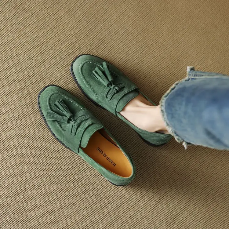 Genuine Leather Women's Loafers with Tassel - Spring Collection