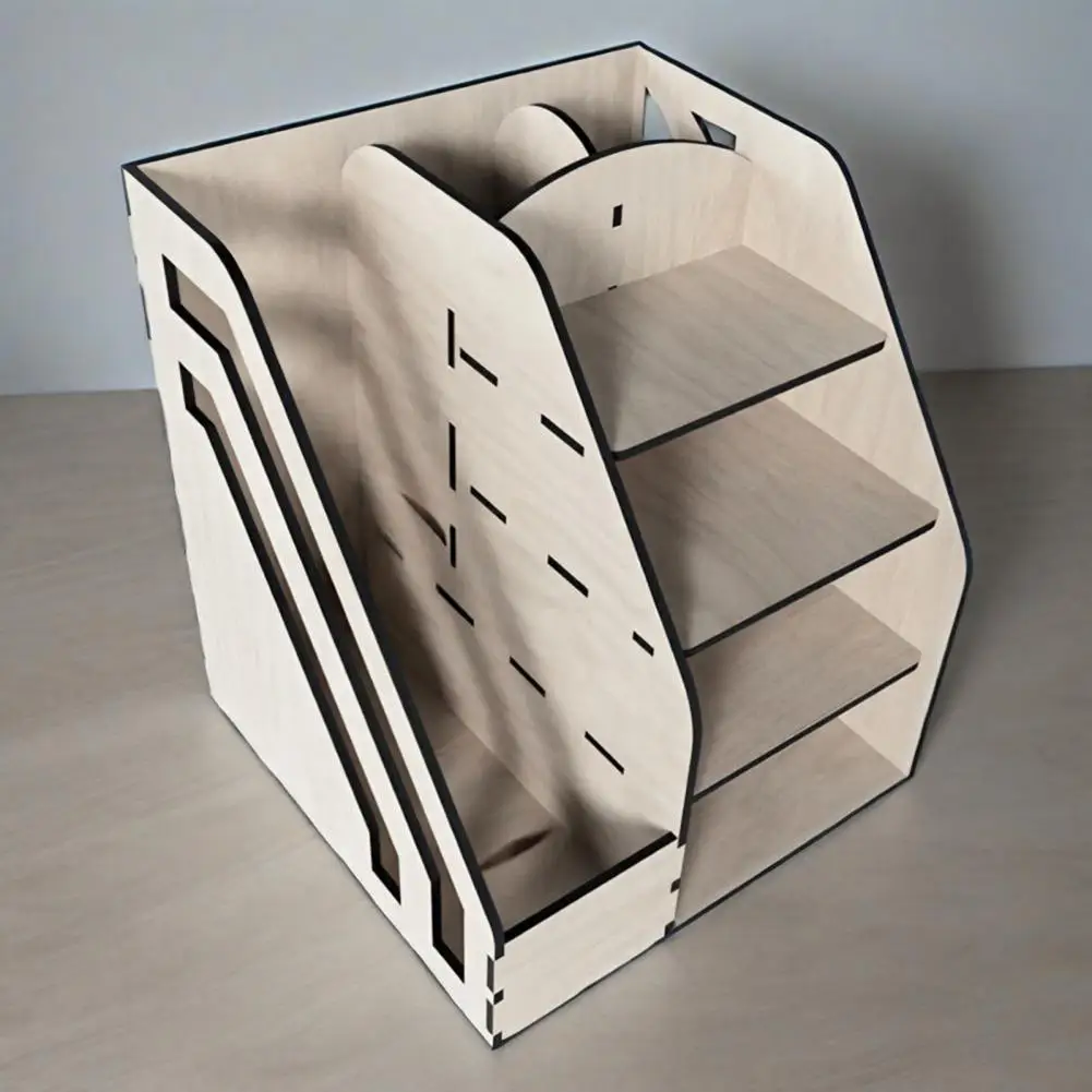 

DIY Office Storage Rack Large Capacity Magazines Documents Cookbooks Wood Desk Organizer with Multi Compartments