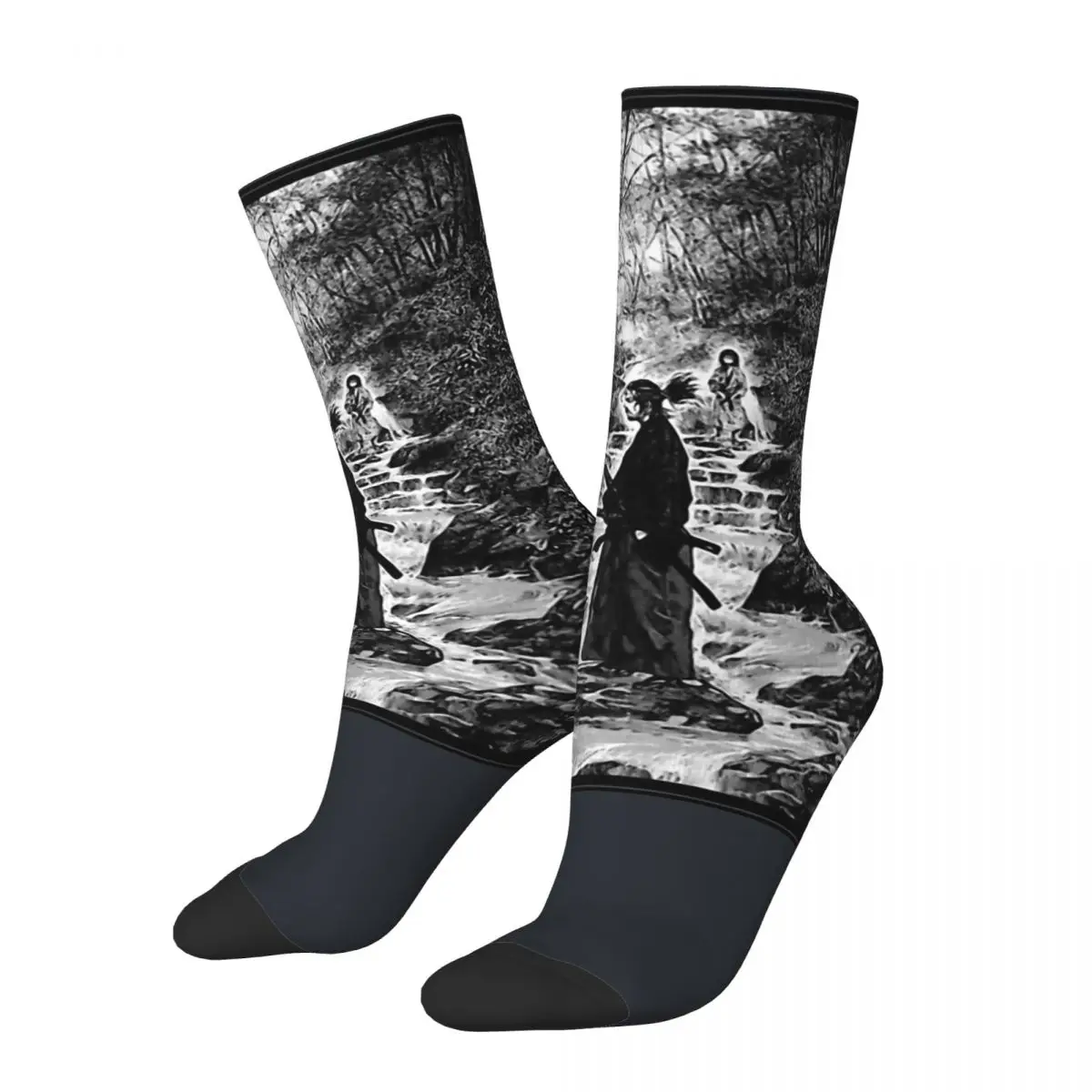 Happy Funny Men's compression Socks Cool II Harajuku Vagabond Miyamoto Musashi Sasaki Kojiro Manga Seamless Crew Crazy Sock