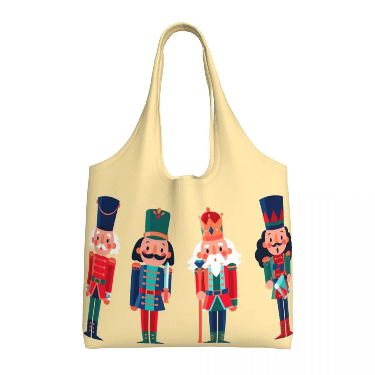 Cartoon Toy Soldier Christmas Nutcracker Gift Shopping Bag Women Shoulder Canvas Tote Bag Washable Groceries Shopper Bags Gifts