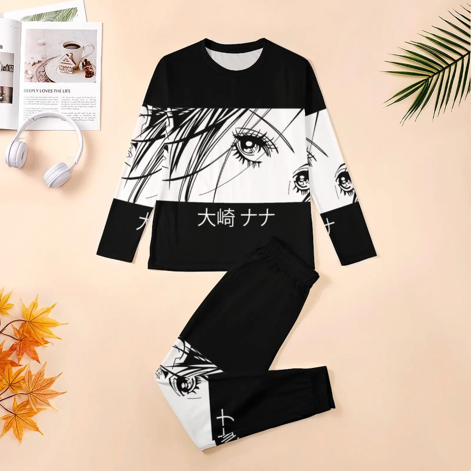 Nana Osaki Eyes Pajamas Autumn 2 Piece Black Stones Anime Fashion Pajamas Set Men Long-Sleeve Room Graphic Home Suit Big Size