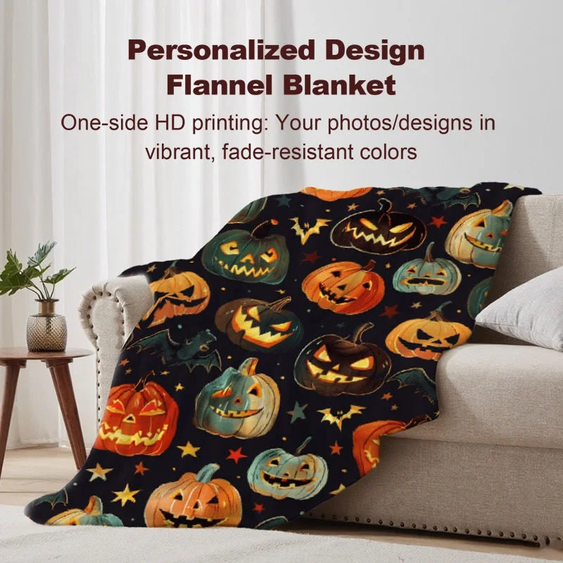 Benutzerdefinierte Foto-Fleece-Überwurf – Halloween-Kunst |     Kürbislicht / Vampir |     Warm |     Bett/Büro |     Süßes oder Saures Geschenk