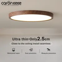 Modern LED Ceiling Light Circular Ultrathin Wood Grain Walnut Decorative Light Bedroom Dining Room Living Room Indoor Home Light