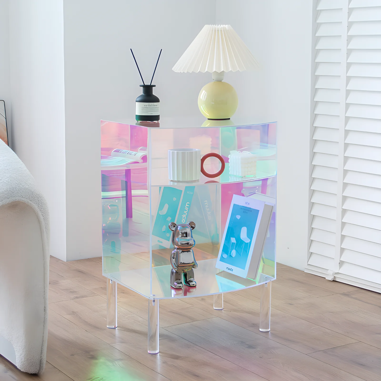 

Transparent Acrylic Bedside Table, Colorful Living Room Sofa Small Side Table, Small Storage Rack, Ornaments Storage Display