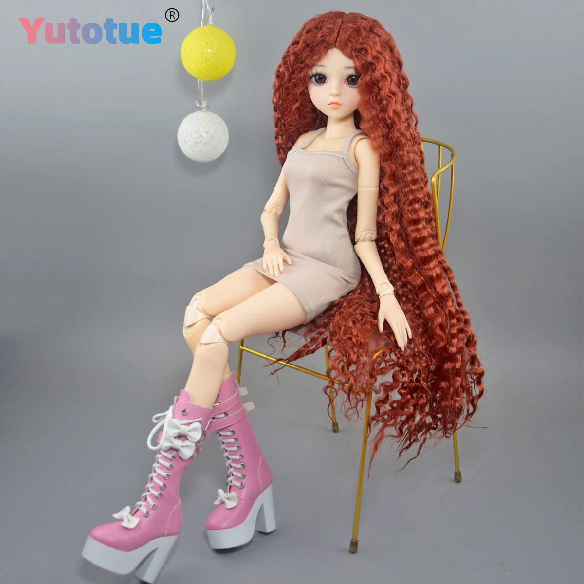 Lalka YUTOTUE o wysokości 60 cm, długa kręcona peruka, sukienka, buty, pełny zestaw, lalka BJD 1/3, realistyczna zabawka.