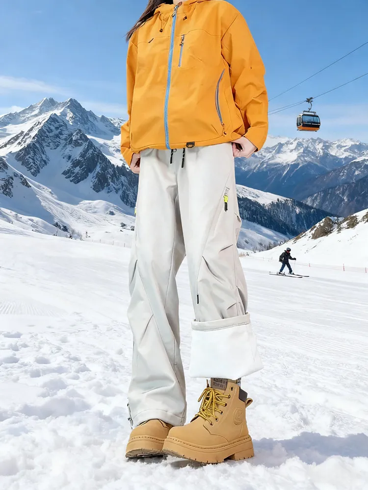 Waterproof Fleece Lined Three-Proof  Ski Pants Men Women Outdoor Casual Straight Leg Pants Spring Autumn Climbing Trousers