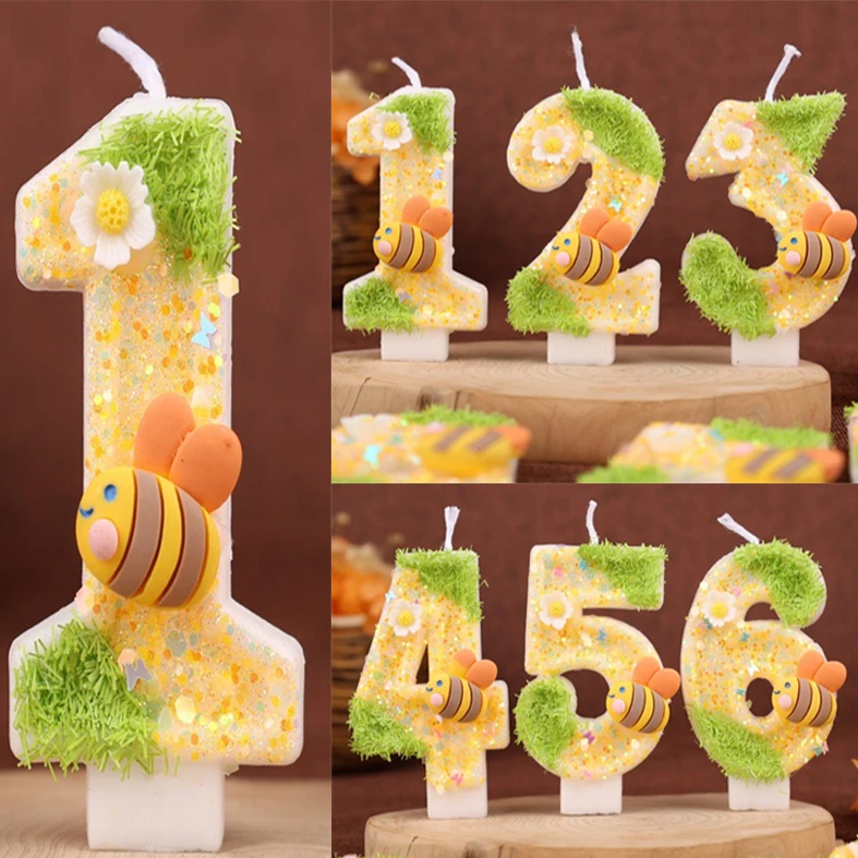 Holiday Candle Set - Bee Number Birthday Candles 0-9 Wax