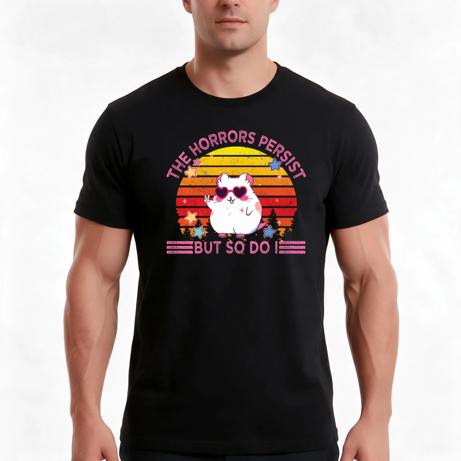 the horrors persist but so do i Vintage Style T-Shirt Summer Casual Cotton Tee Oversized Streetwear Tops Unisex Men Women