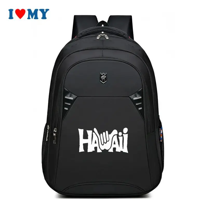 

Black Hawaii Letter Print Sports Dual Shoulder Backpack for Men Women, Large Capacity School Travel Bag, Casual Daypack