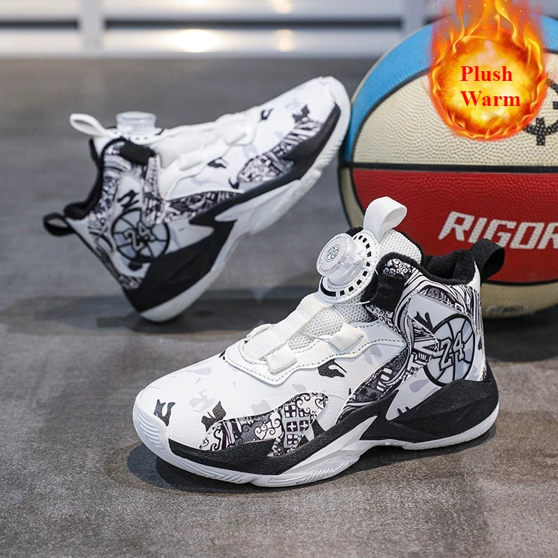 

Winter Kids Sneakers Brand Boys Basketball Shoes Plush Warm Casual Running Shoes Non-slip Children's Outdoor Walking Shoes Boots
