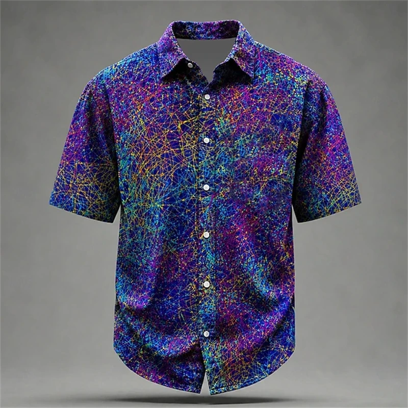 Men's Summer Casual Fashion Short-Sleeve Shirt Breathable Cool and Loose-Fitting Top with Galaxy Print and Button-Down Collar