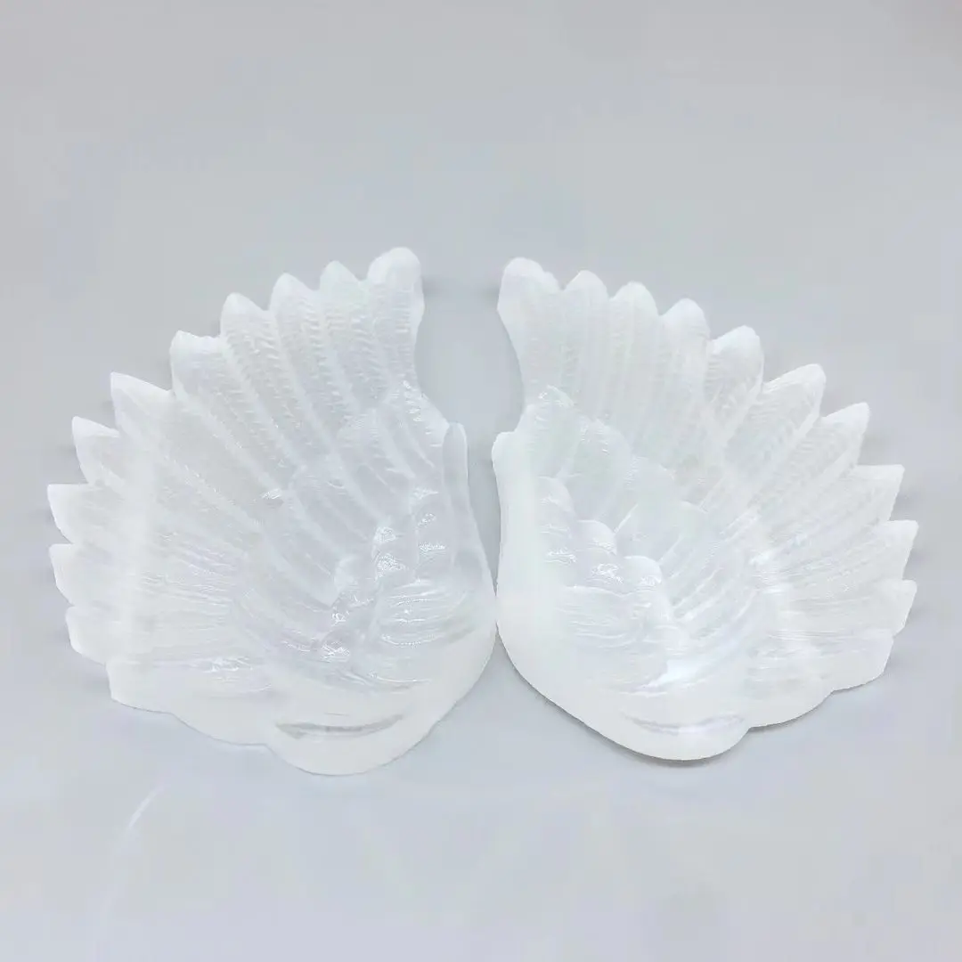 2pcs Natural White Selenite Rough Mineral Specimen Healing Crystal angel wings Shape Making Stone Plate Carving Home Decor Gifts