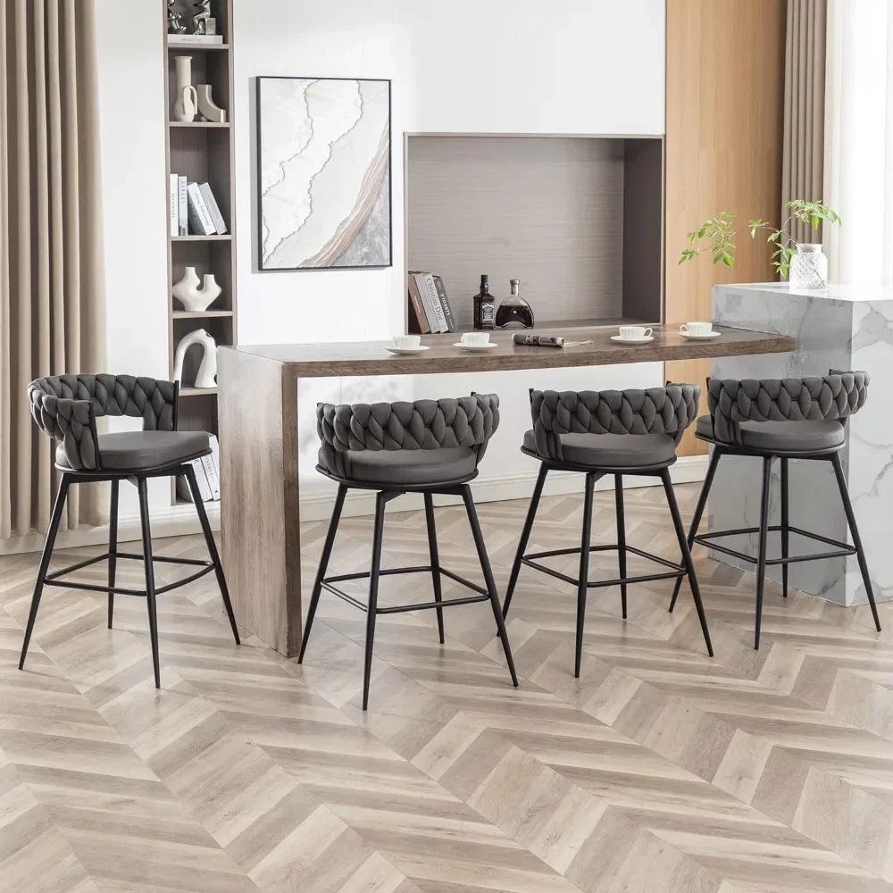 Counter Height Bar Stools, 26 inch Modern Bar Chairs with Woven Back, 360° Swivel Bar Stools for Kitchen Island