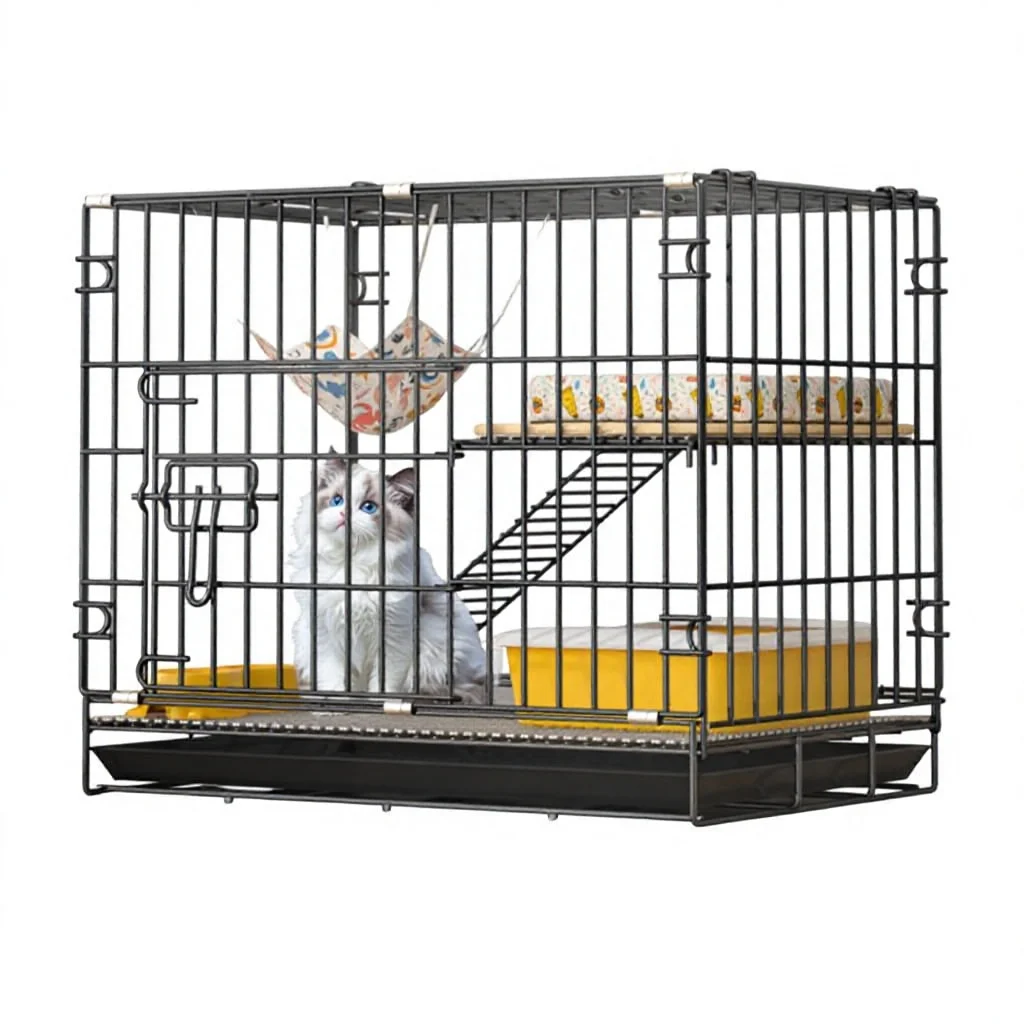 Wholesale Large Outdoor Folding Pet Cage Durable Black Metal with Snap Button Closure Breathable and Solid Pattern for Cat&Dog