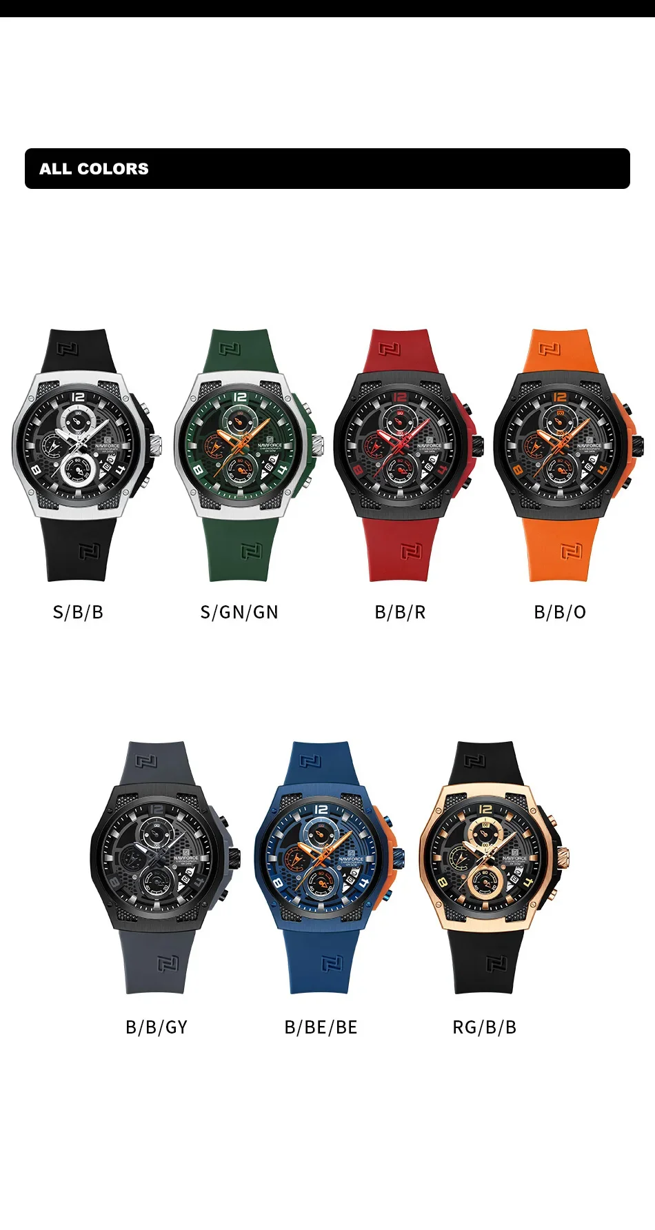 NAVIFORCE NF8051L High Quality Luxury Original Men Watch Silicone Strap Waterproof Male Quartz Wrist watch Sport Clock