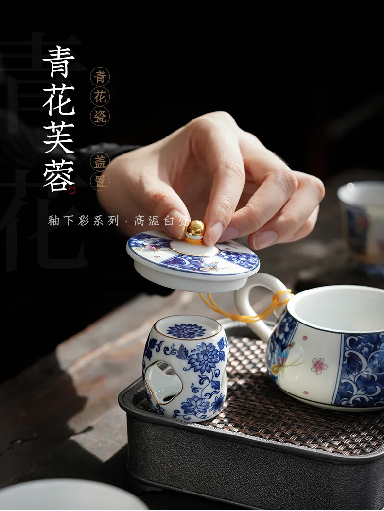 Earth story Hand-painted blue and white porcelain cover ceramic purple clay pot seat cover accessories  pottery tools