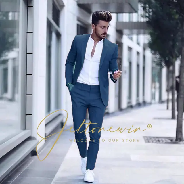 

Blazer + Pants 2 Piece Formal Business Mens Suit Groom Tuxedo Wedding Dress Solid Color Stage Sports Jacket Sets Mens Suit 2022