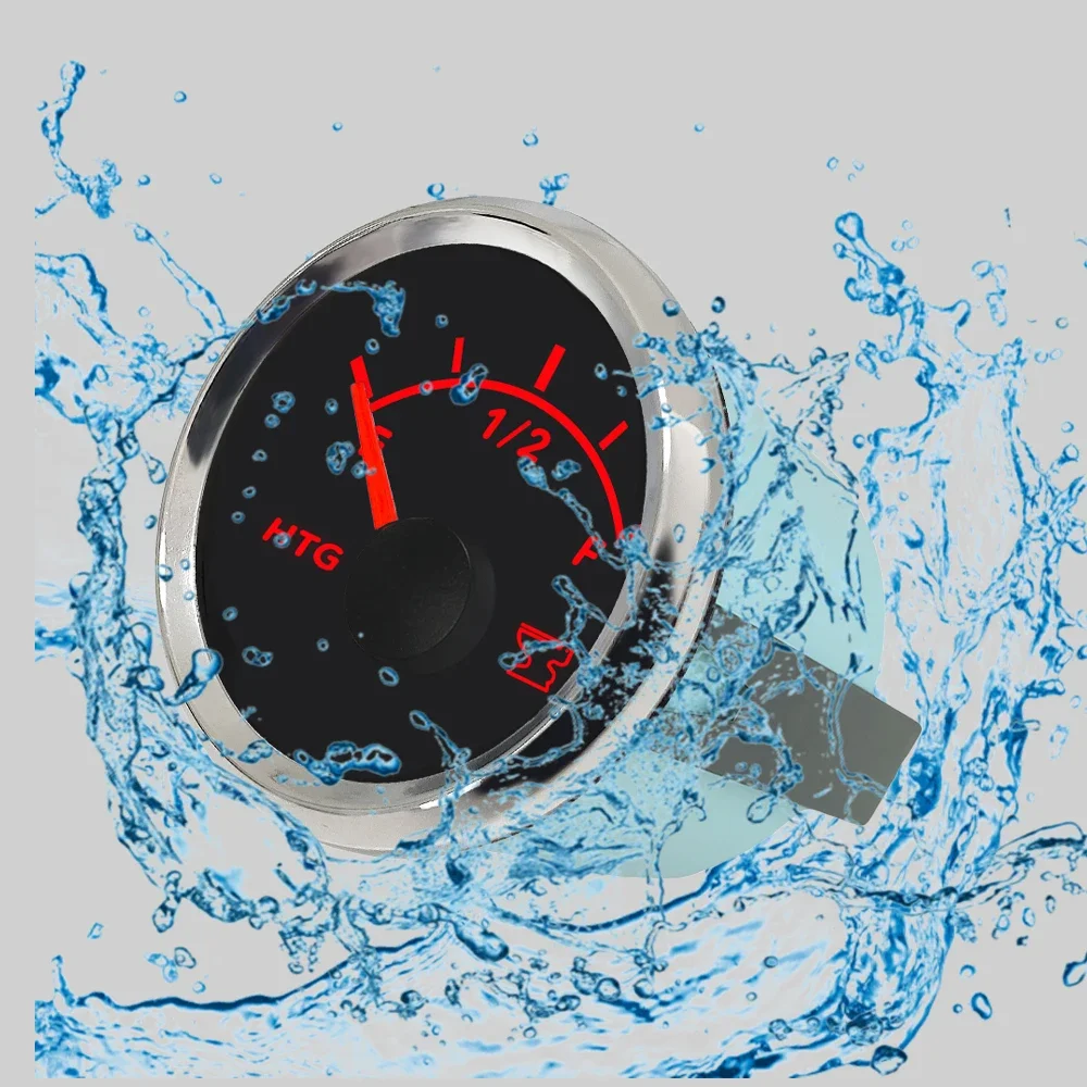 ELING Universal Waterproof 52mm Holding Tank Level Gauge Meter 0-190ohm 240-33ohm Signal 12V 24V with Red Backlight for RV Yacht
