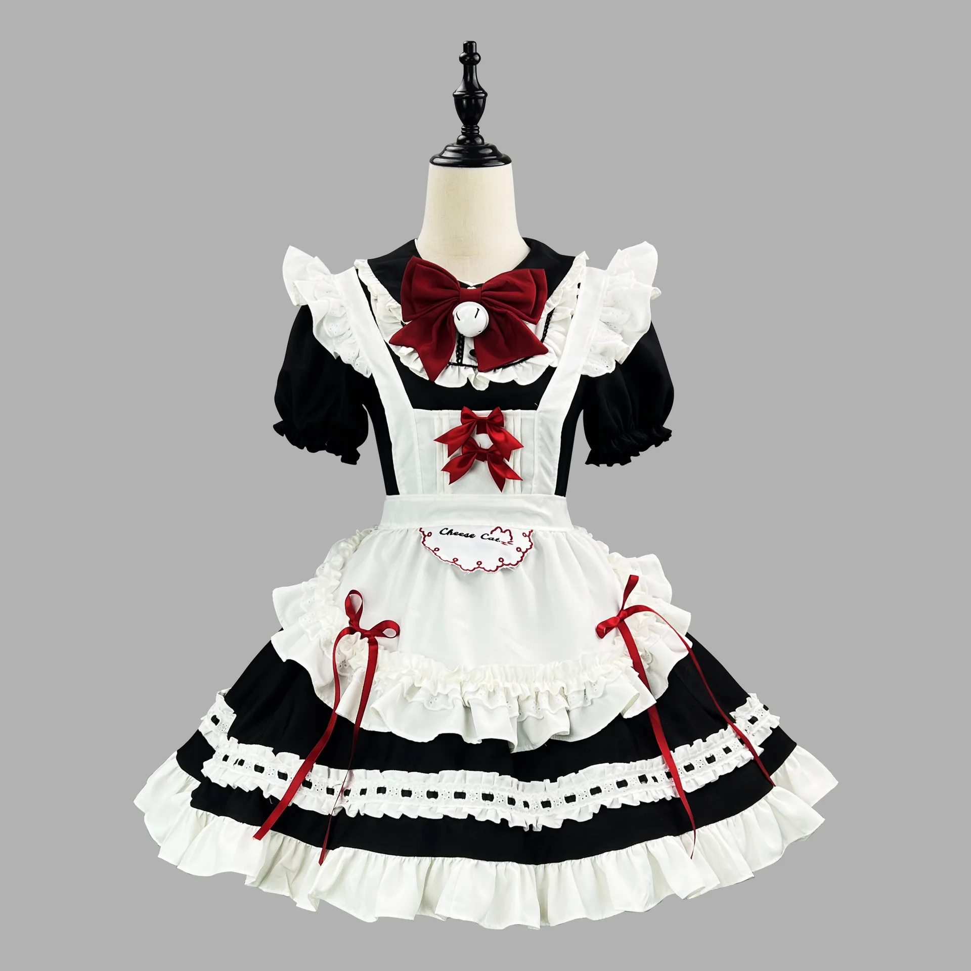 S -5XL 달콤한 귀여운 로리타 하녀 복장 코스프레 의상 여자 여자 우아한 허리 포옹 드레스 짧은 소매 파티 의상