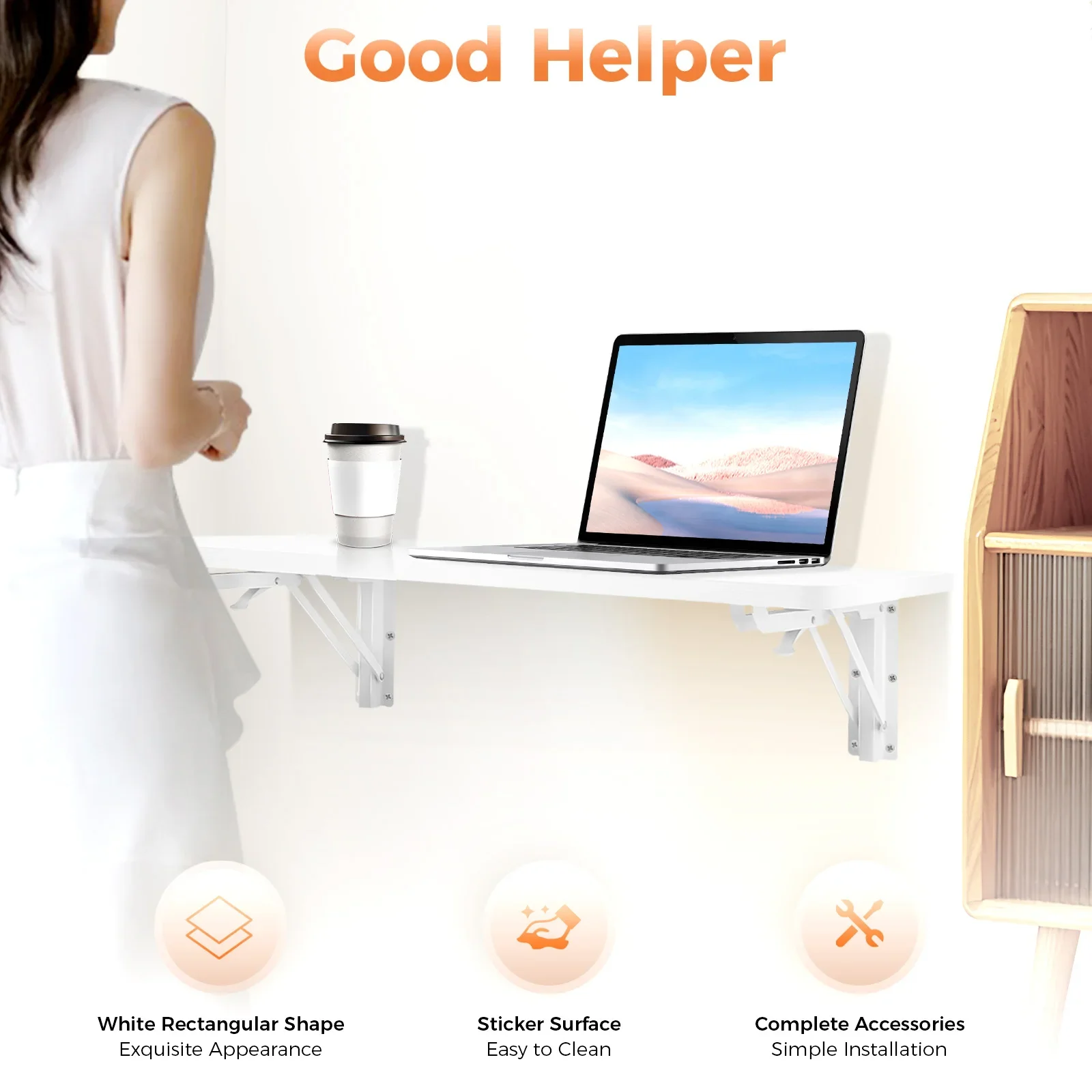 

White Wall Mounted Folding Table - 44.09 Pounds Carrying Capacity, 60*40cm - Space Saving Storage Organizer for Bedroom, Kitchen