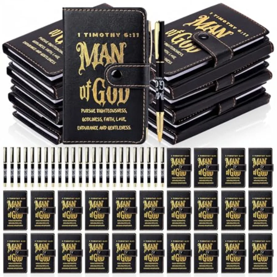 

Set Man of God Christian Gifts for Men Bulk Bible Verse Leather Notebook with Pen 1 Timothy 6: 11 Prayer Journal for Dad Pastor