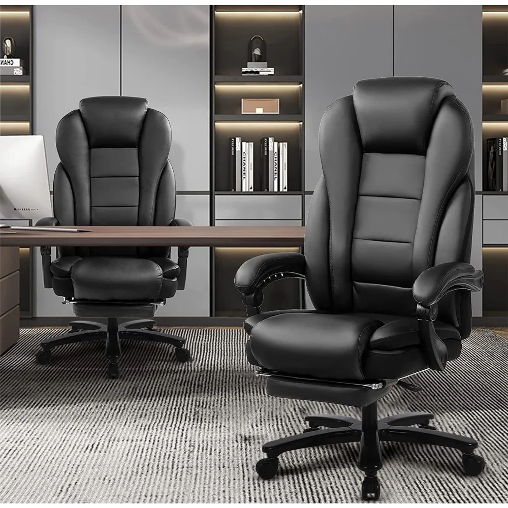 

"ergonomic heavy-duty pu leather office chair with wide seat and footrest for big and tall, supports up to 450lbs"