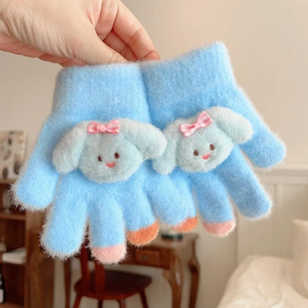 Cute Cartoon Knitted Gloves Warm Lining Cold Proof Thermal Gloves Full Finger Winter Gloves For Kids Girls